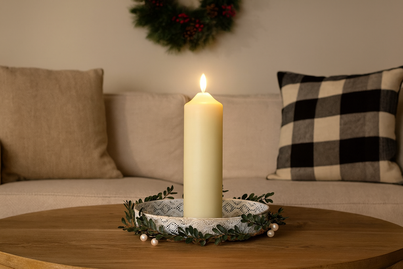 Decorative Quality Pillar Candle 24cm Vanilla Scented