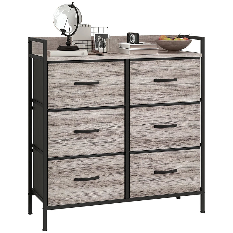Bedroom Chest of Drawers - 6 Drawer Dresser with Shelf, Grey Wood Effect Table