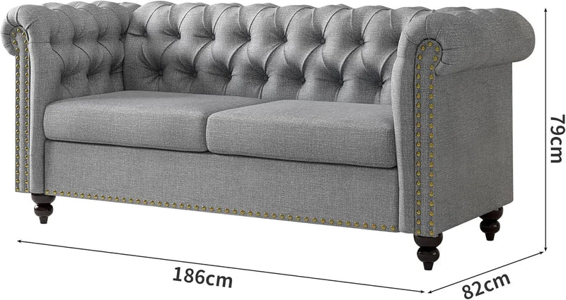 Large 2 Seater Chesterfield Style Button Back Sofa Linen Fabric Loveseat Couch