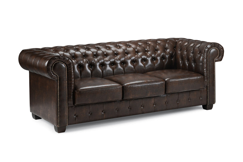 Classic Antique Brown Chesterfield 3 Seater Sofa - Button-Tufted, Plush Comfort