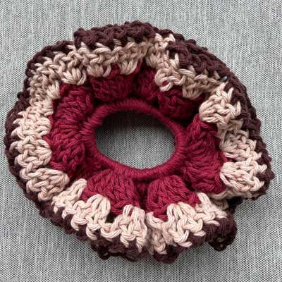 Dark Chocolate Raspberry Ripple Handmade Crochet Scrunchie