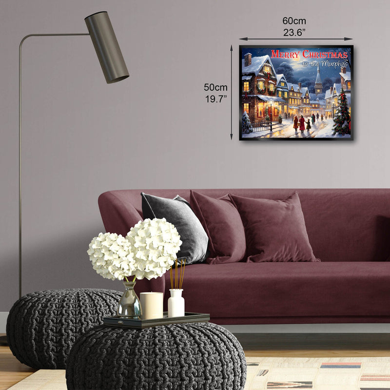 Illuminated Artwork Christmas Illustration "Snowy Town" with Personalisation