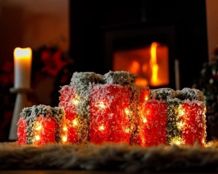 3pc Red and Green Frosted LED Christmas Gift Box Decorations