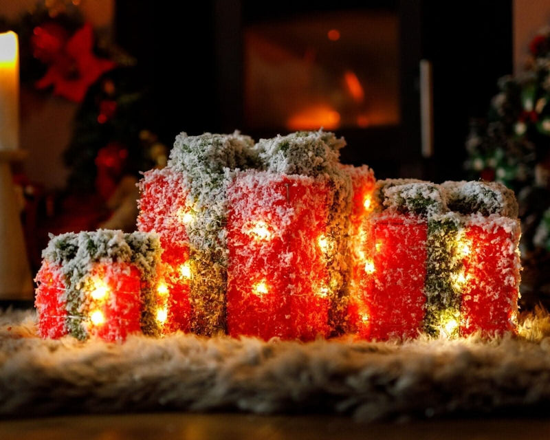 3pc Red and Green Frosted LED Christmas Gift Box Decorations