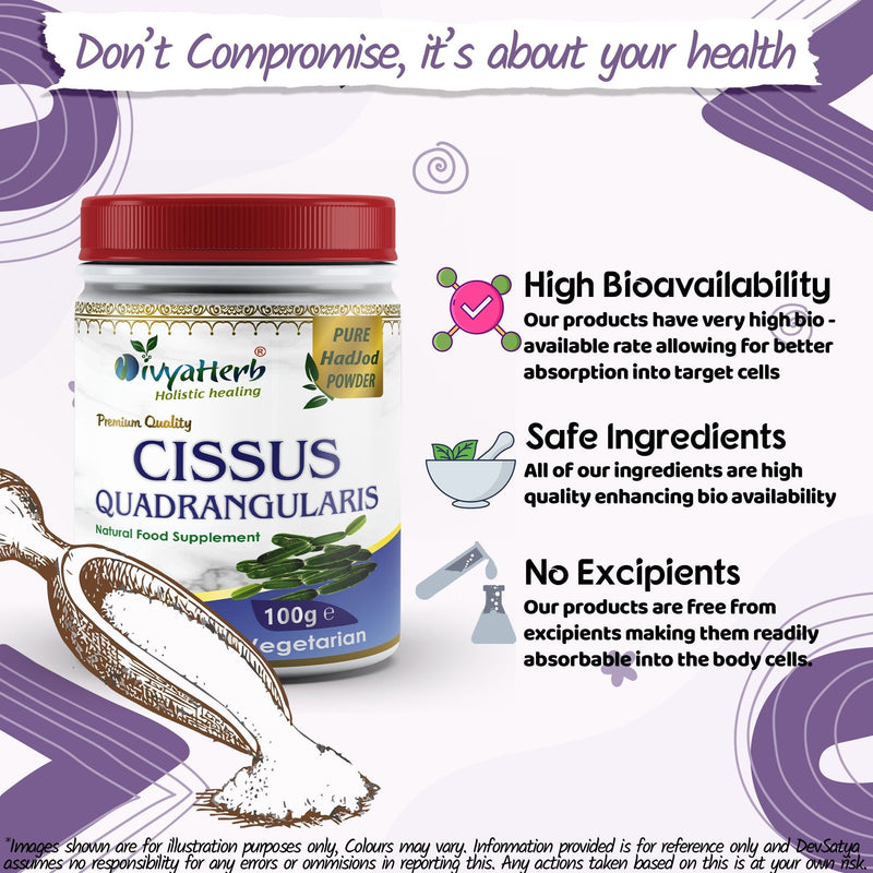 DivyaHerb Cissus Quadrangularis Powder 100 gram - Joint & Mobility Support