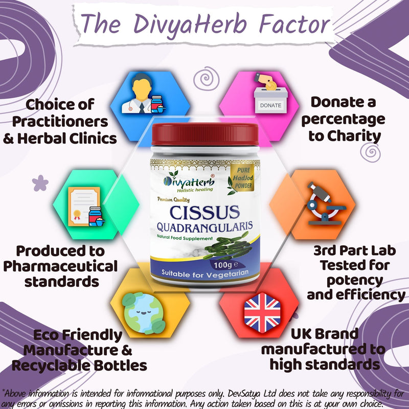 DivyaHerb Cissus Quadrangularis Powder 100 gram - Joint & Mobility Support