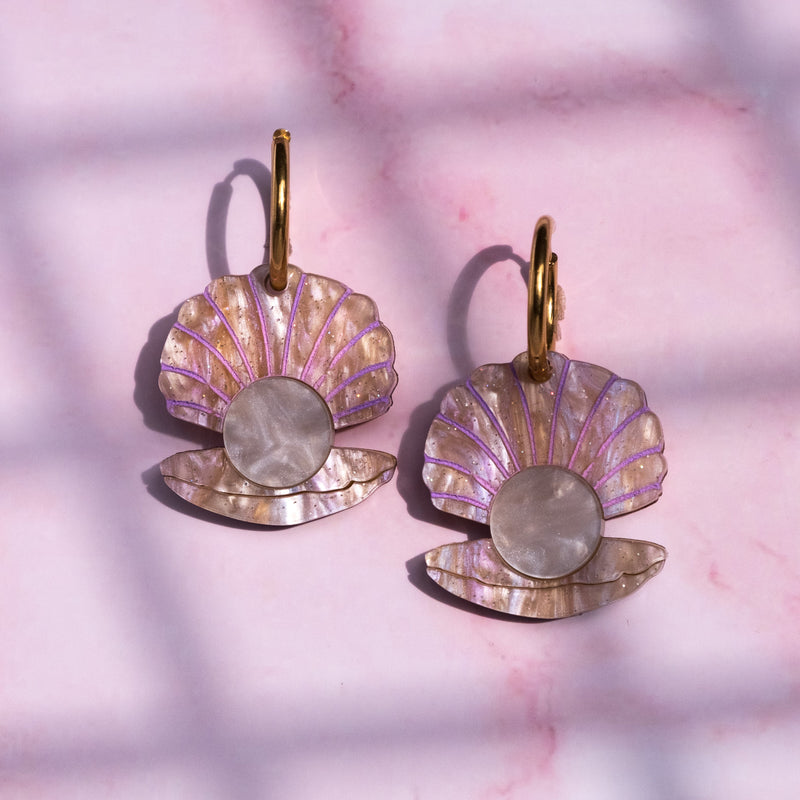 Clam And Pearl Hoop Earrings