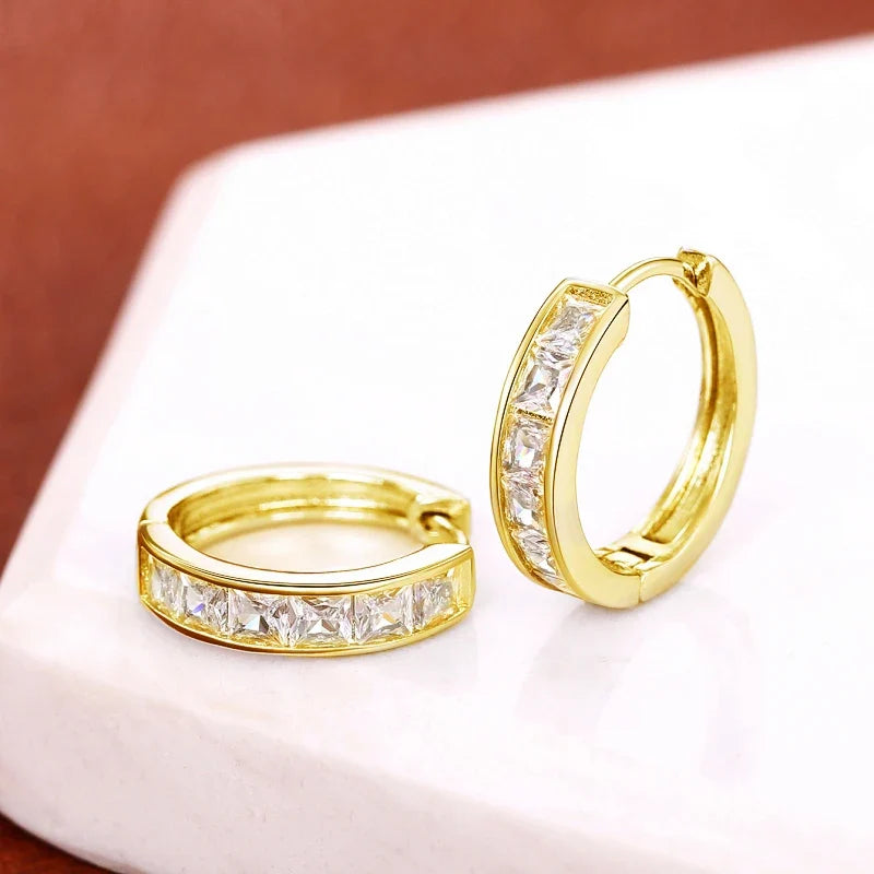 Classic Design Women Hoop Earrings with Princess Square CZ – Ladies Jewellery