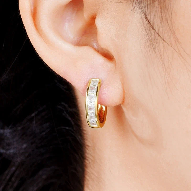 Classic Design Women Hoop Earrings with Princess Square CZ – Ladies Jewellery