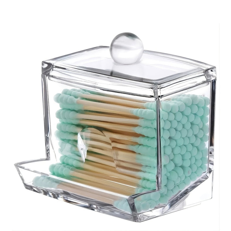 Clear Cotton Swab Holder - Bathroom Organizer Container for Cotton Balls & Q-Tips