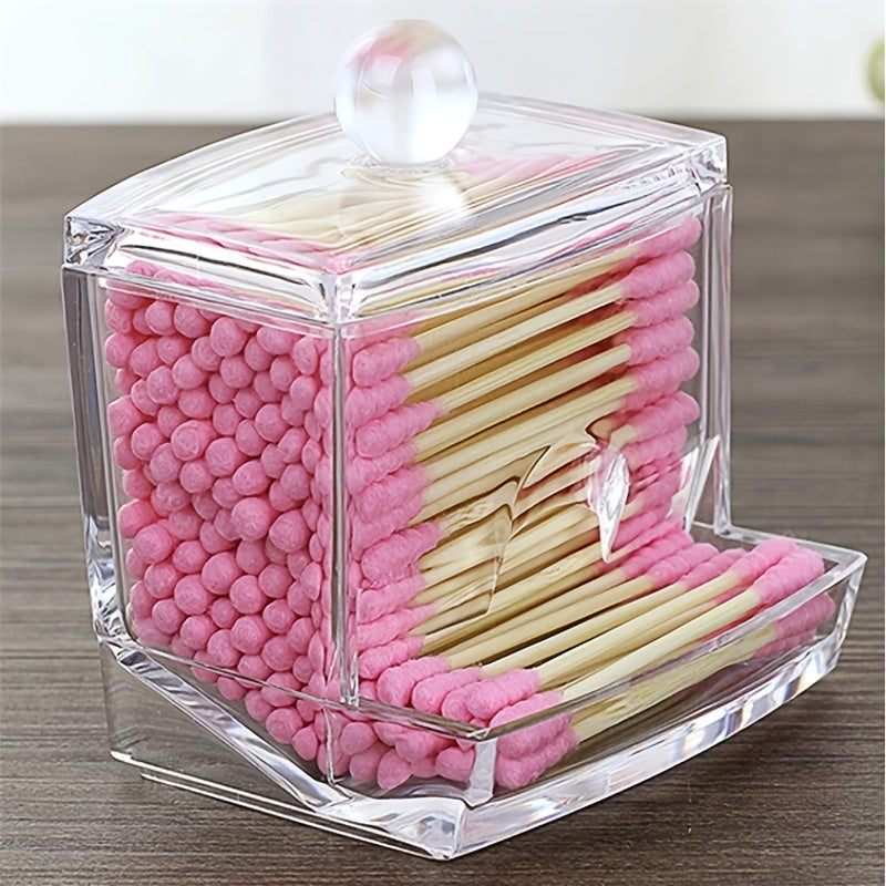 Clear Cotton Swab Holder - Bathroom Organizer Container for Cotton Balls & Q-Tips