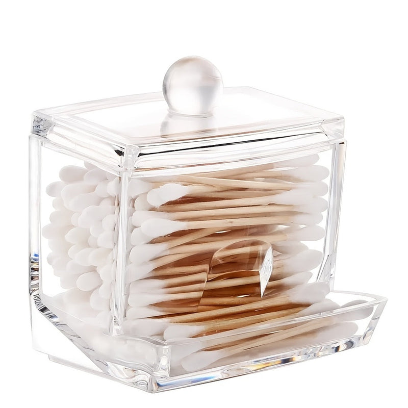 Clear Cotton Swab Holder - Bathroom Organizer Container for Cotton Balls & Q-Tips
