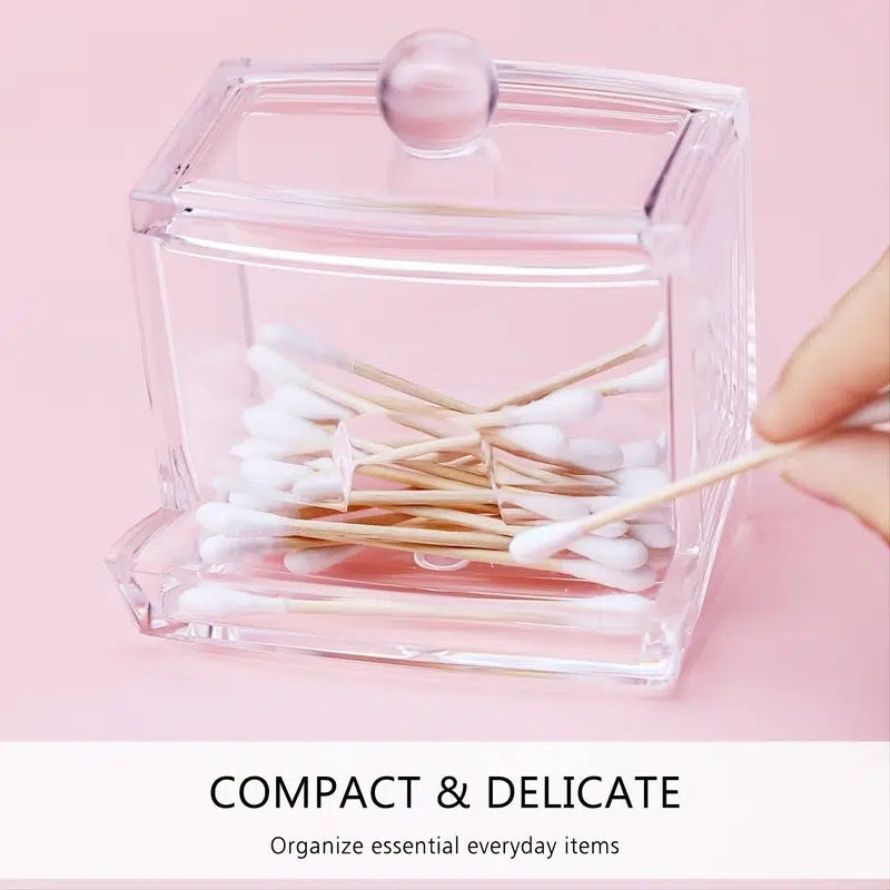Clear Cotton Swab Holder - Bathroom Organizer Container for Cotton Balls & Q-Tips