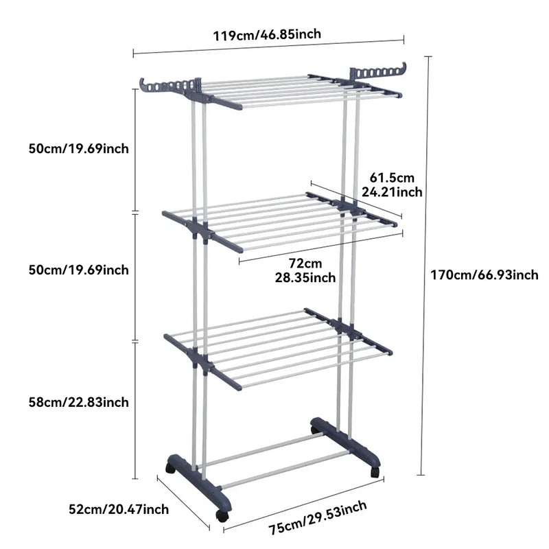 Foldable 4-Layer Drying Rack, Adjustable Towel Hanging Clothes Horse with Wheels