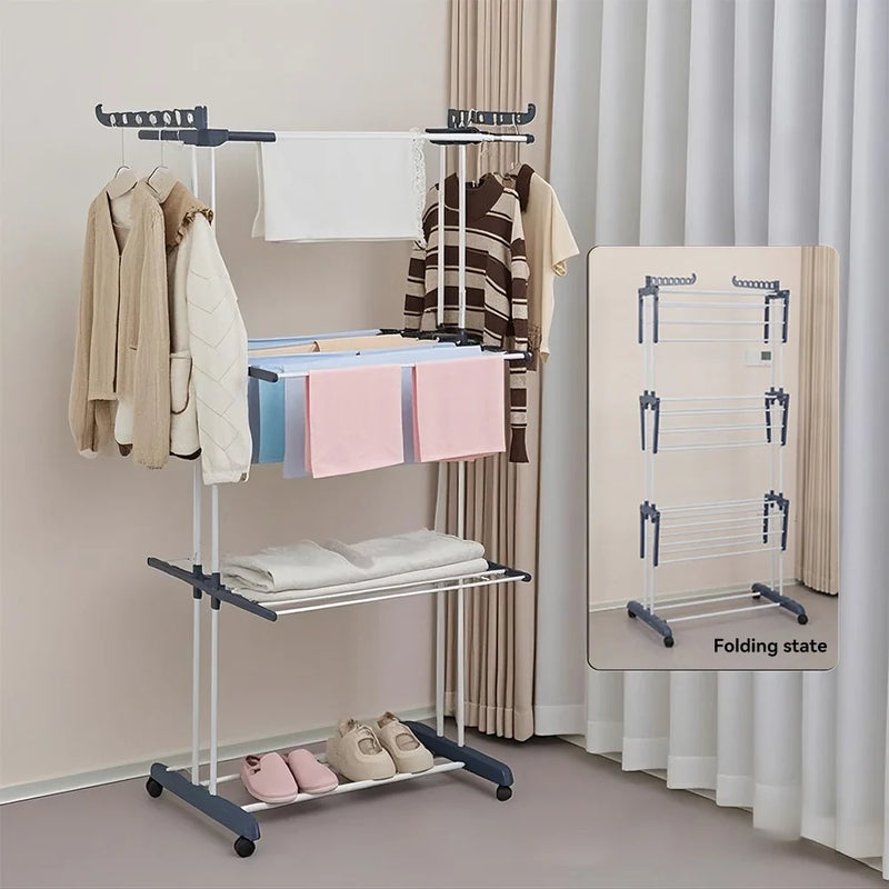 Foldable 4-Layer Drying Rack, Adjustable Towel Hanging Clothes Horse with Wheels