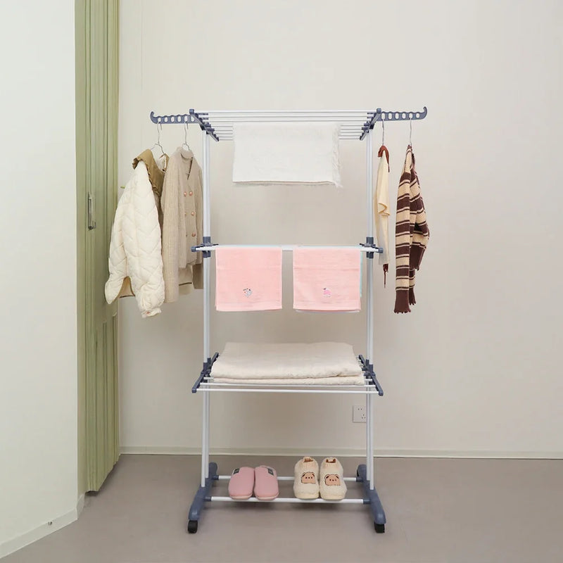 Foldable 4-Layer Drying Rack, Adjustable Towel Hanging Clothes Horse with Wheels