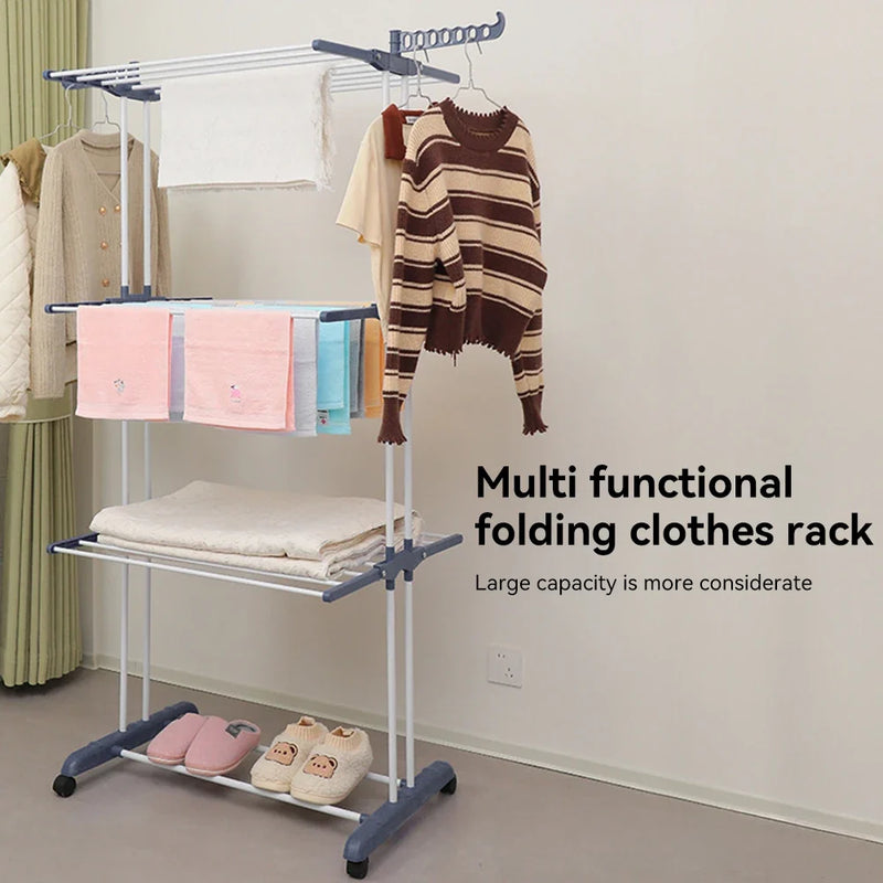 Foldable 4-Layer Drying Rack, Adjustable Towel Hanging Clothes Horse with Wheels