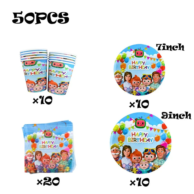 Cocomelon Kids Birthday Party Decorations Balloons Cups Plates Baby Shower Gift