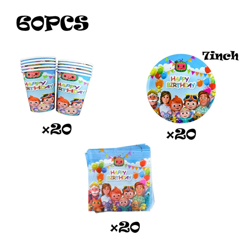 Cocomelon Kids Birthday Party Decorations Balloons Cups Plates Baby Shower Gift