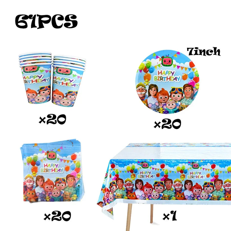 Cocomelon Kids Birthday Party Decorations Balloons Cups Plates Baby Shower Gift