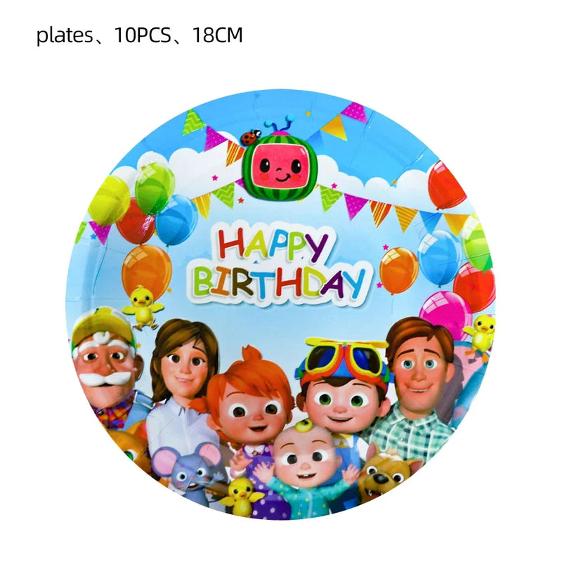 Cocomelon Kids Birthday Party Decorations Balloons Cups Plates Baby Shower Gift