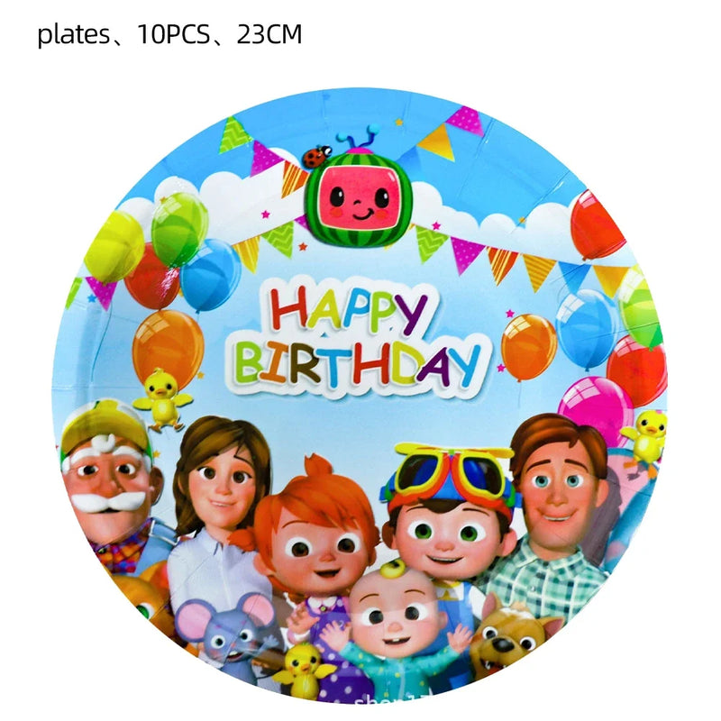Cocomelon Kids Birthday Party Decorations Balloons Cups Plates Baby Shower Gift