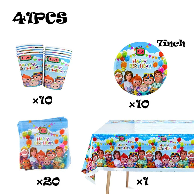Cocomelon Kids Birthday Party Decorations Balloons Cups Plates Baby Shower Gift