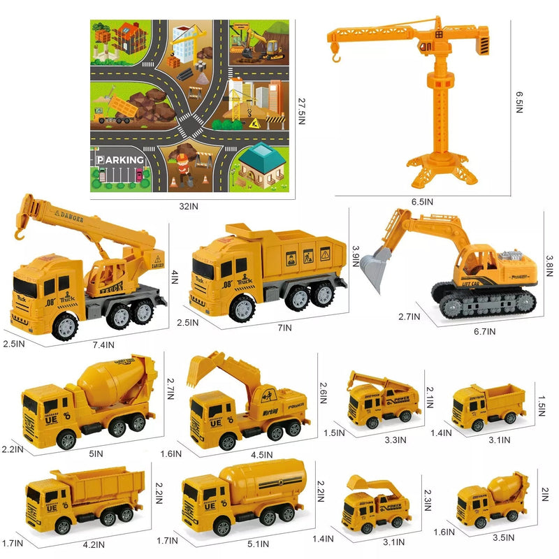 Construction Vehicle Toy 38 Piece Set Large Play Mat 11 Trucks Kids Gift Toys