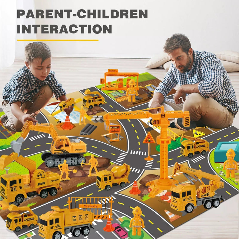 Construction Vehicle Toy 38 Piece Set Large Play Mat 11 Trucks Kids Gift Toys