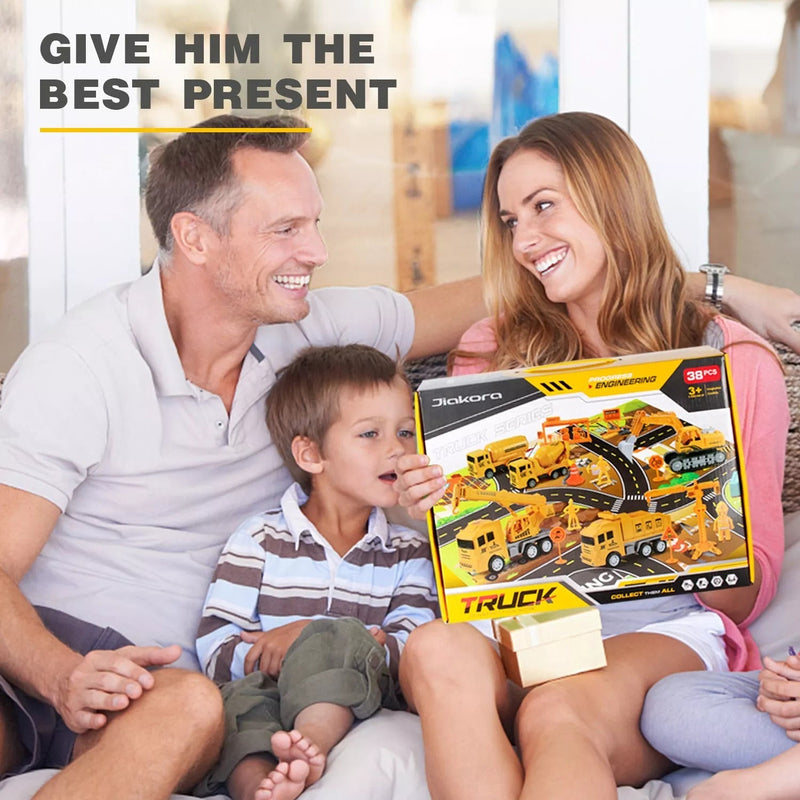 Construction Vehicle Toy 38 Piece Set Large Play Mat 11 Trucks Kids Gift Toys