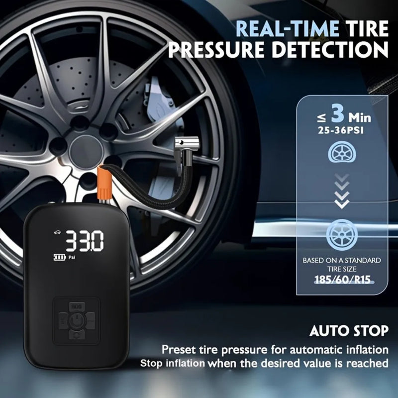 Digital Display Cordless Air Pump Tyre Inflator LED Light for Car Bike Wireless
