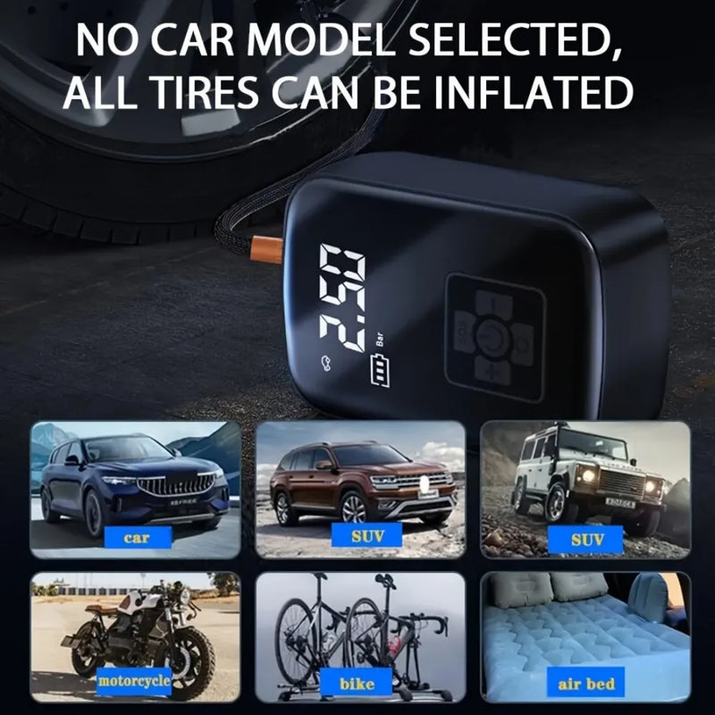 Digital Display Cordless Air Pump Tyre Inflator LED Light for Car Bike Wireless