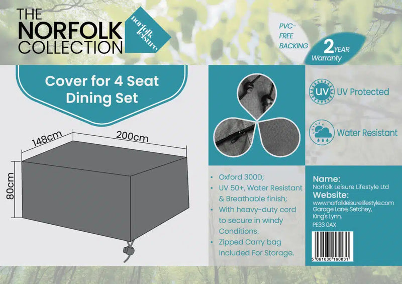 Cover Beeston 4 Seater Dining - L200cm x W148cm x H80cm