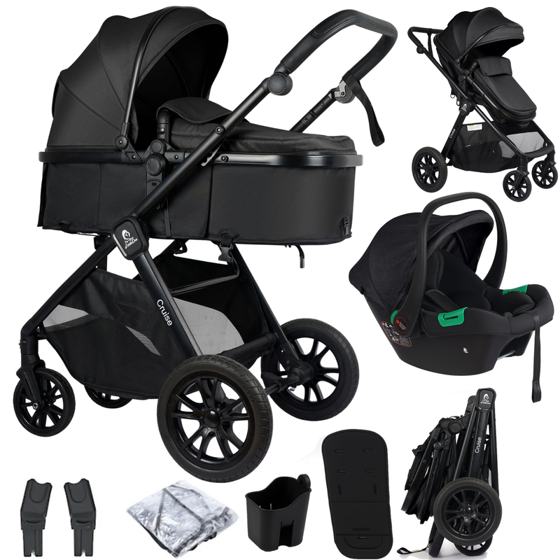 For Your Little One Cruise 3 In 1 Travel System With Car Seat - Eclipse Black (Free Cupholder / Seat Liner Included!)