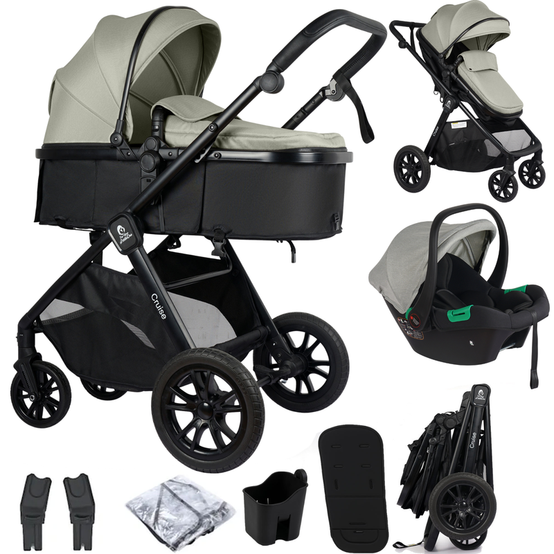 For Your Little One Cruise 3 In 1 Travel System With Car Seat - Pebble Sage (Free Cupholder And Seat Liner Included!)