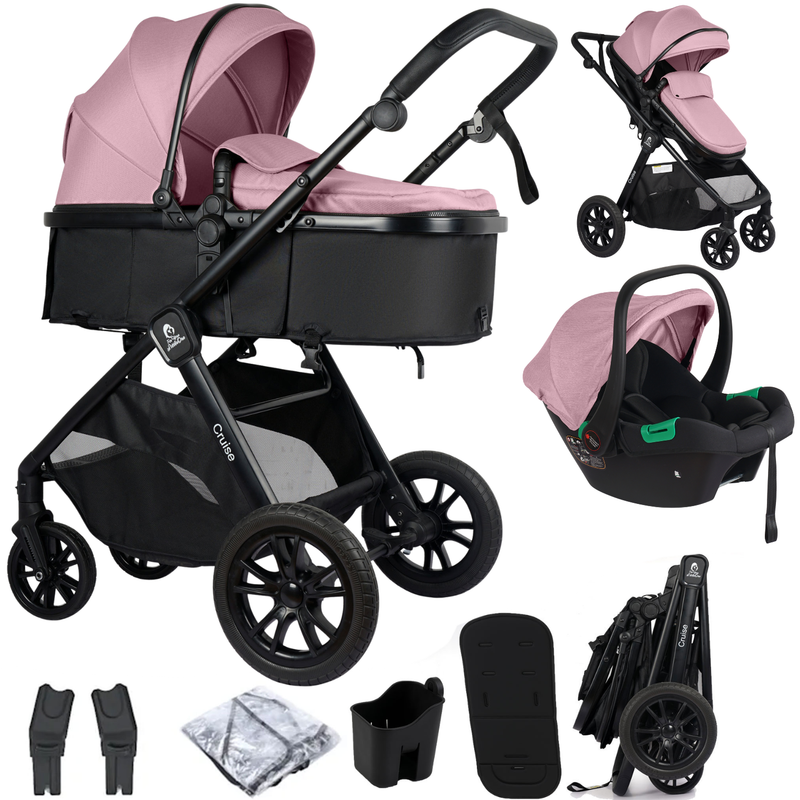 For Your Little One Cruise 3 In 1 Travel System With Car Seat - Blush Rose (Free Cupholder And Seat Liner Included!)