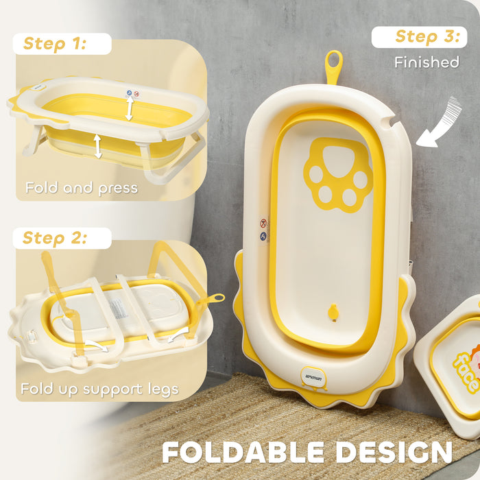 AIYAPLAY Foldable Baby Bath Tub Set with Bath Cushion, Wash Basin, Yellow