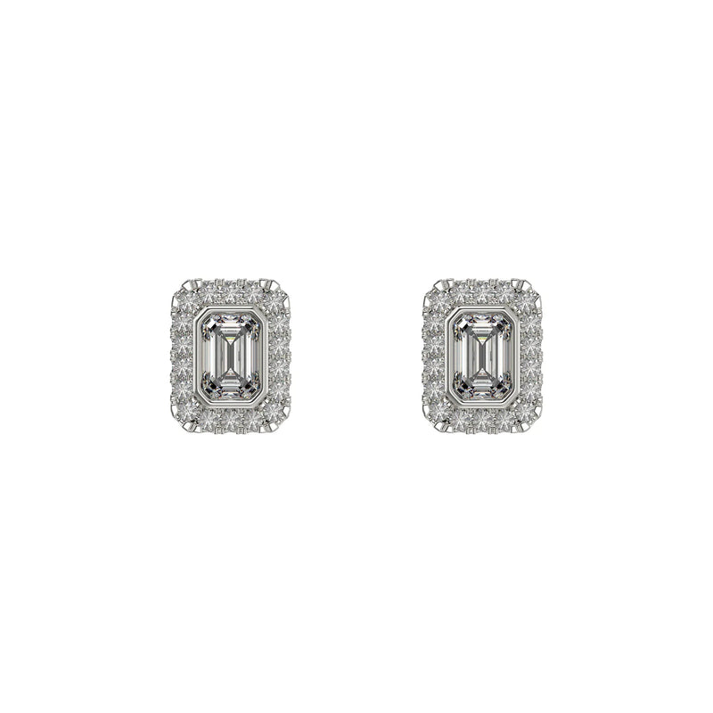 Cubic Zirconia Rectangle Halo Stud Earrings