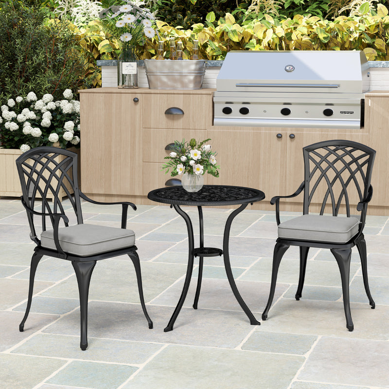 Outsunny 3 PCs Aluminium Garden Coffee Table Set w/ Parasol Hole & Cushions