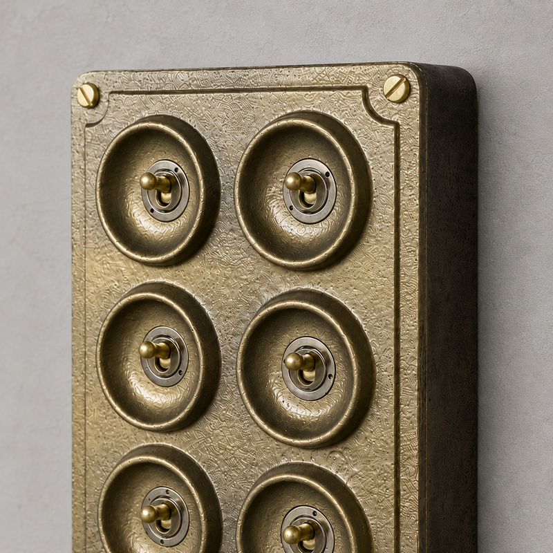 8 Gang 2 Way Bronze Solid Cast Metal Conduit Light Switch Industrial - BS EN Approved Vintage Crabtree 1950’s Style