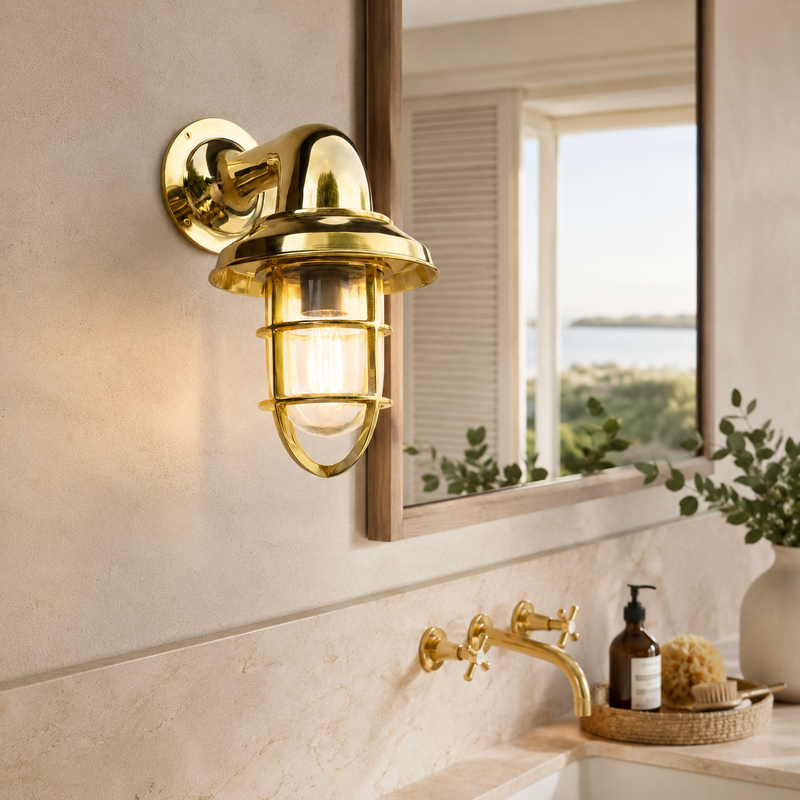 Wells - Solid Brass Bulkhead Outdoor & Bathroom Wall Light