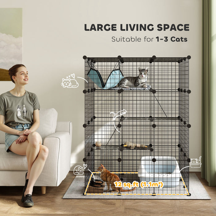 PawHut DIY 4 Tier Cat Cage Indoor with Hammock, Ramps, Doors, for 1-3 Cats