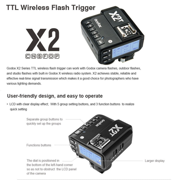 Godox X2T-S E-TTL II Bluetooth Wireless Flash Trigger for Sony, X2T-S for Sony