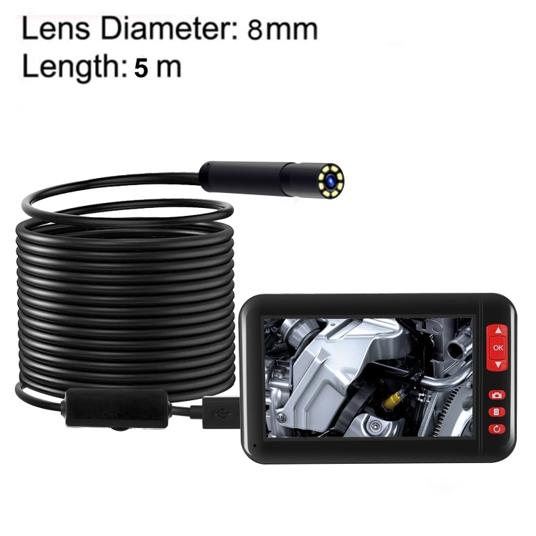 P20 4.3 Inch Screen Display HD1080P Inspection Endoscope with 8 LEDs, Length: 5m, Lens Diameter: 8mm, Mild Line, Length: 5m, Mild Line
