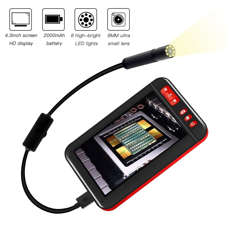 P20 4.3 Inch Screen Display HD1080P Inspection Endoscope with 8 LEDs, Length: 5m, Lens Diameter: 8mm, Mild Line, Length: 5m, Mild Line