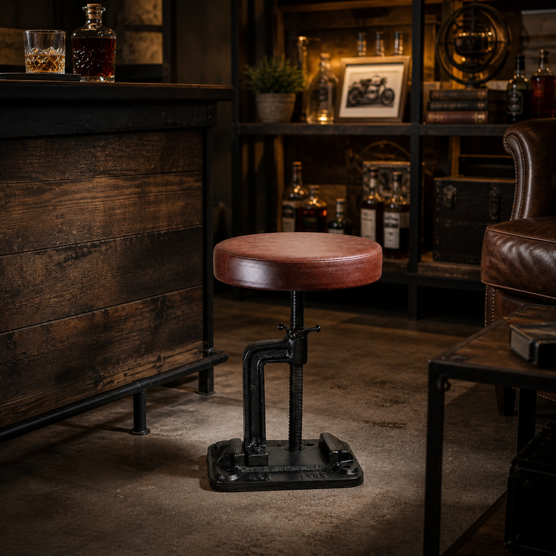 Vice Clamp Industrial Solid Bar Stool Wood or Leather Top