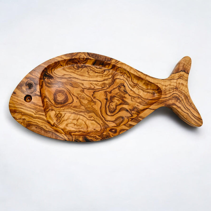 Olive Wood Fish Shaped Serving Board | Large Seafood & Tapas Platter 35-45cm