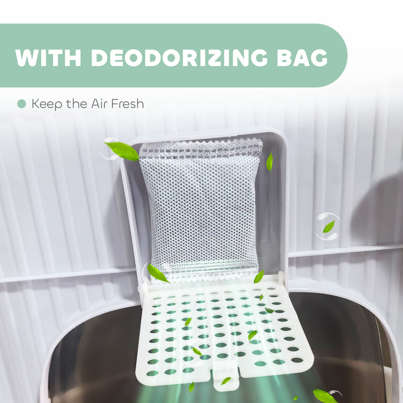 PawHut Cat Litter Box, Hooded Cat Litter Tray with Lid, Scoop, Grey