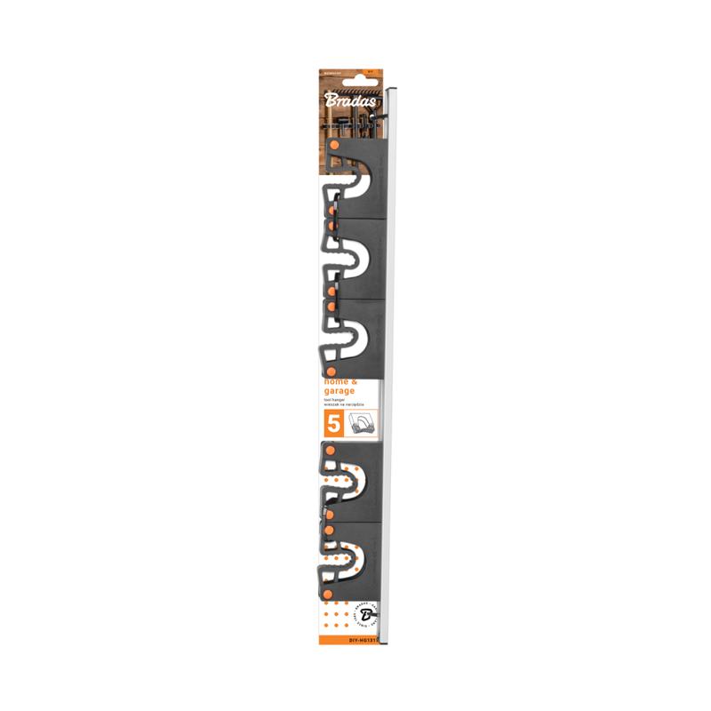 Wall Mount Tool Holder Rail - Gripper Design (5 Handles)
