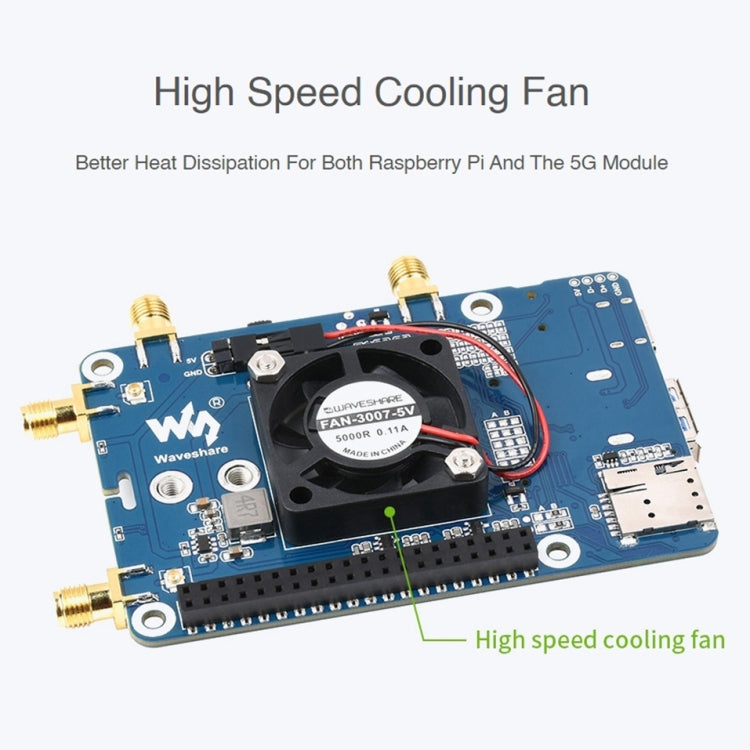 Waveshare RM500U-CN 5G HAT Quad Antennas LTE-A Multi Band Module Board for Raspberry Pi, RM500U-CN 5G HAT